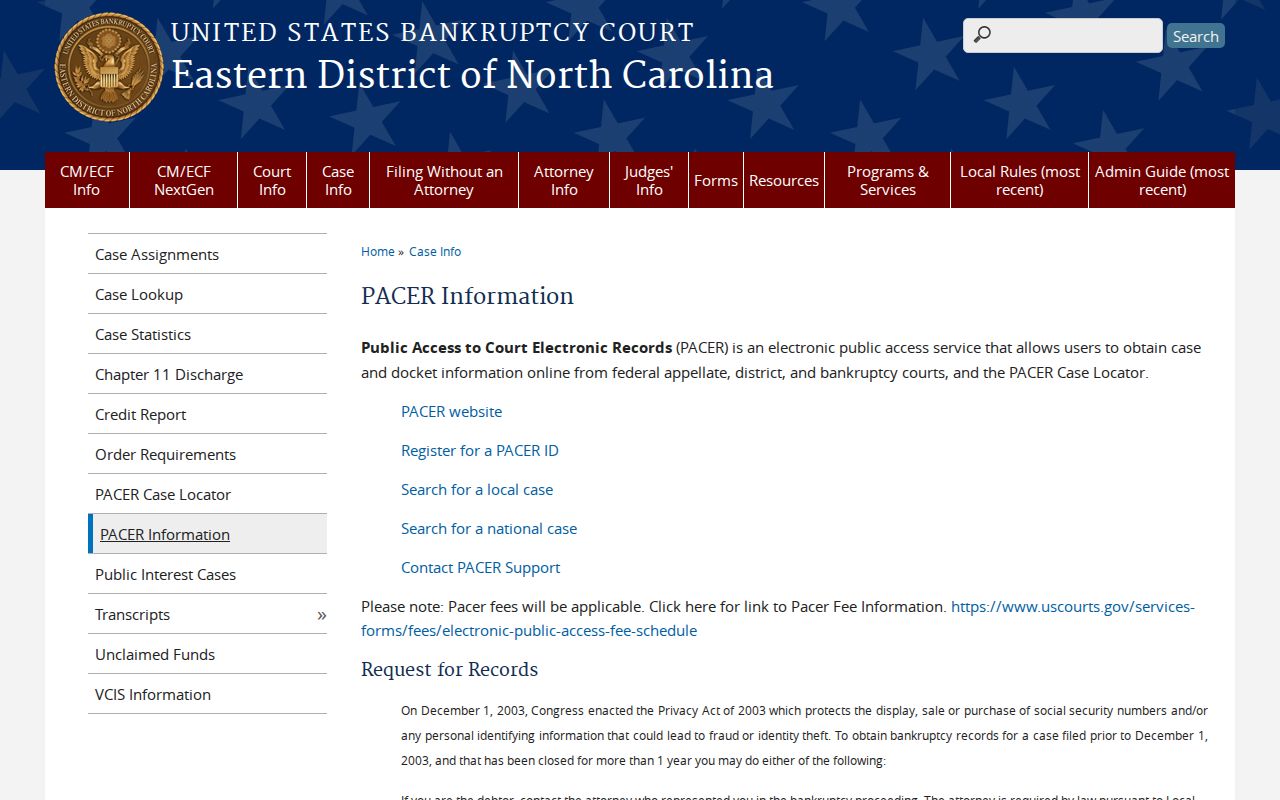 Nash County court records federal bankruptcy access source