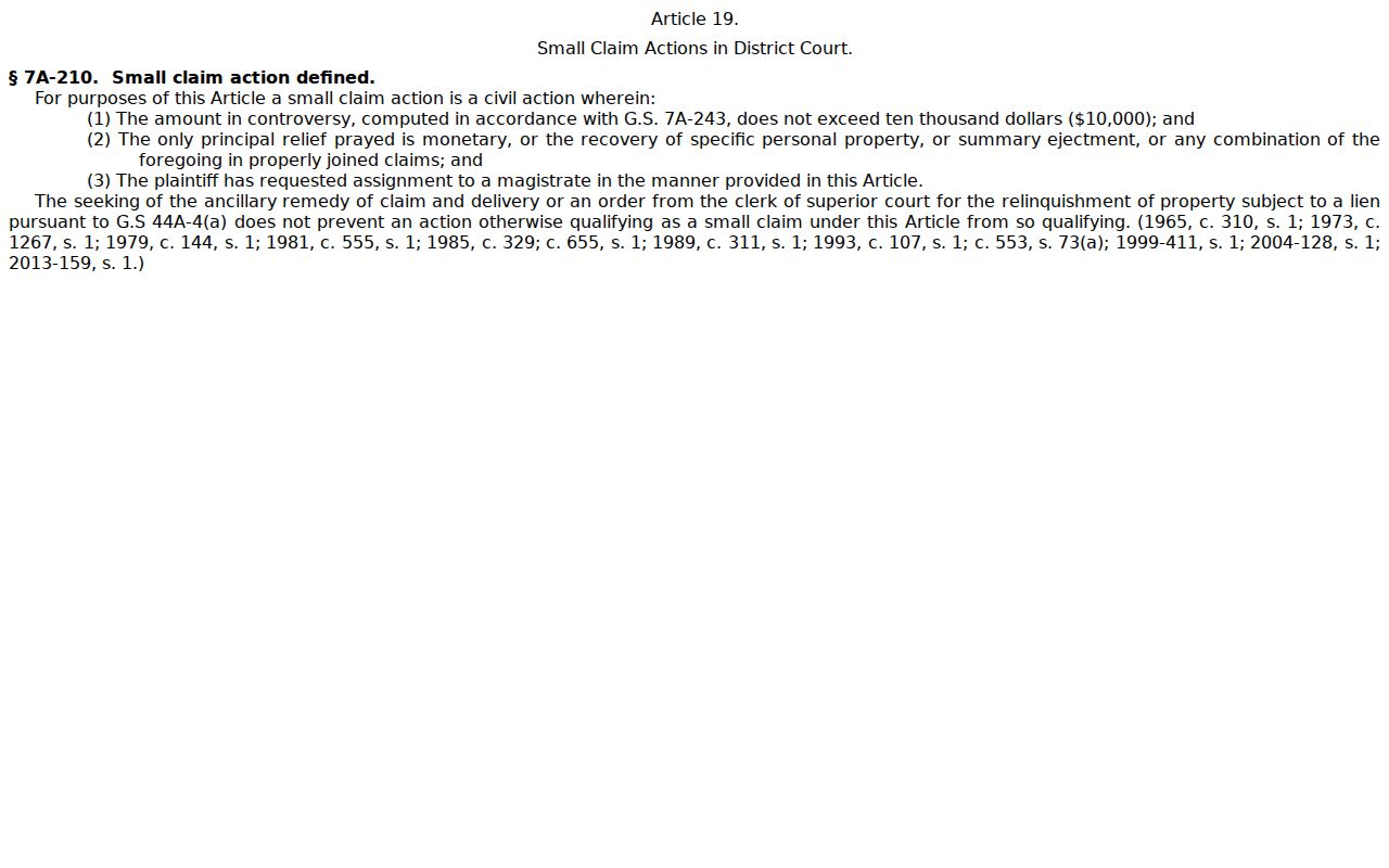 Nash County civil docket small claims statute