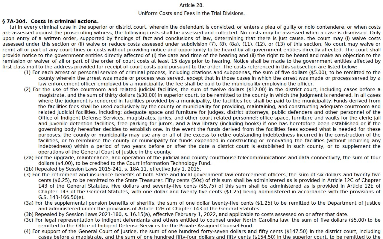 Nash County court record copy-fee statute source