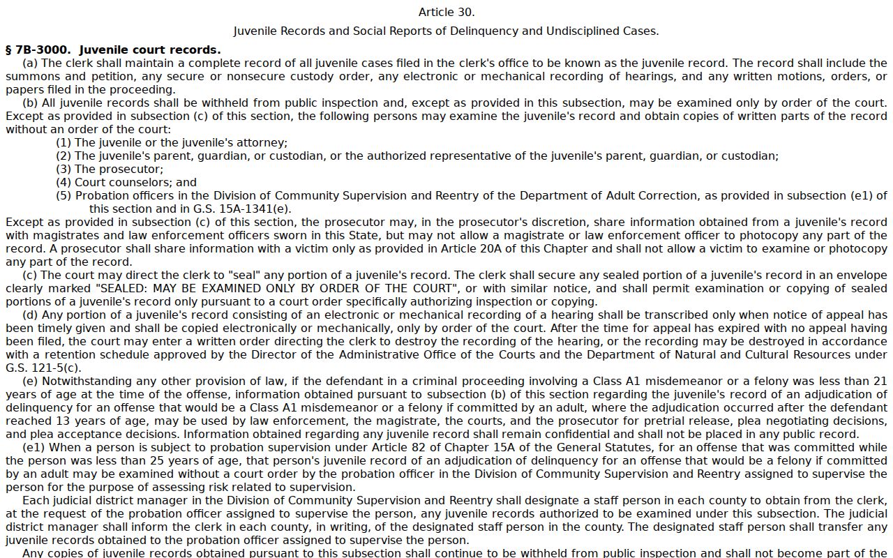 Nash County criminal docket juvenile record access statute