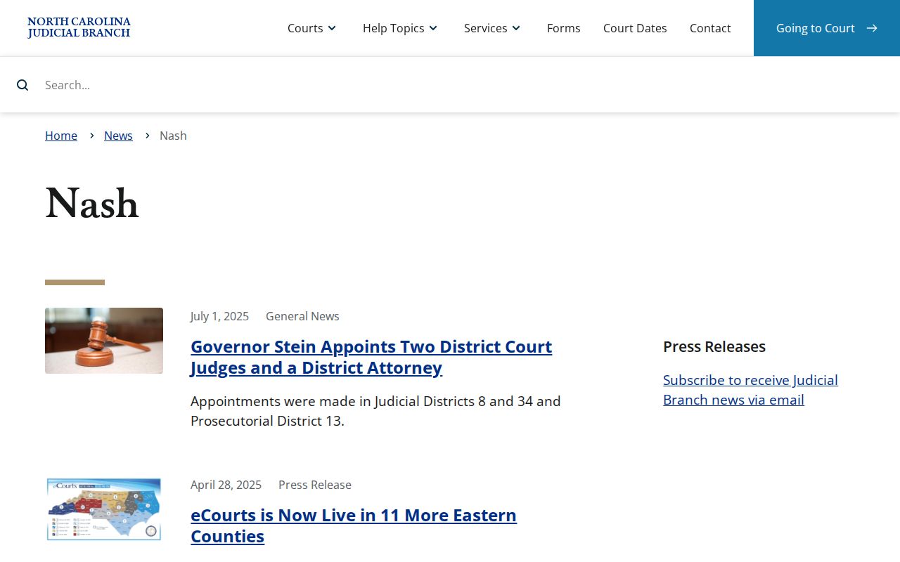 Nash County court dates eCourts Track 8 announcement