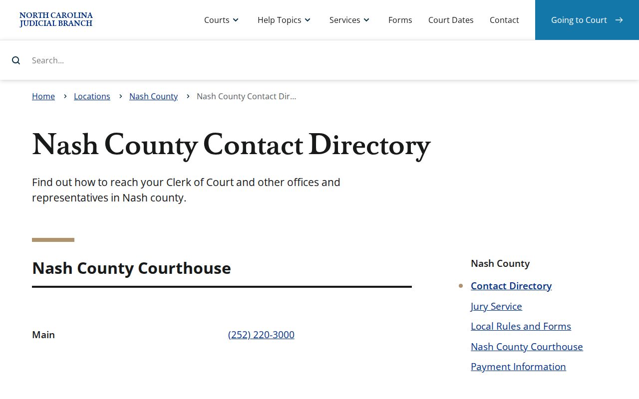 Nash County court dates official court contact directory