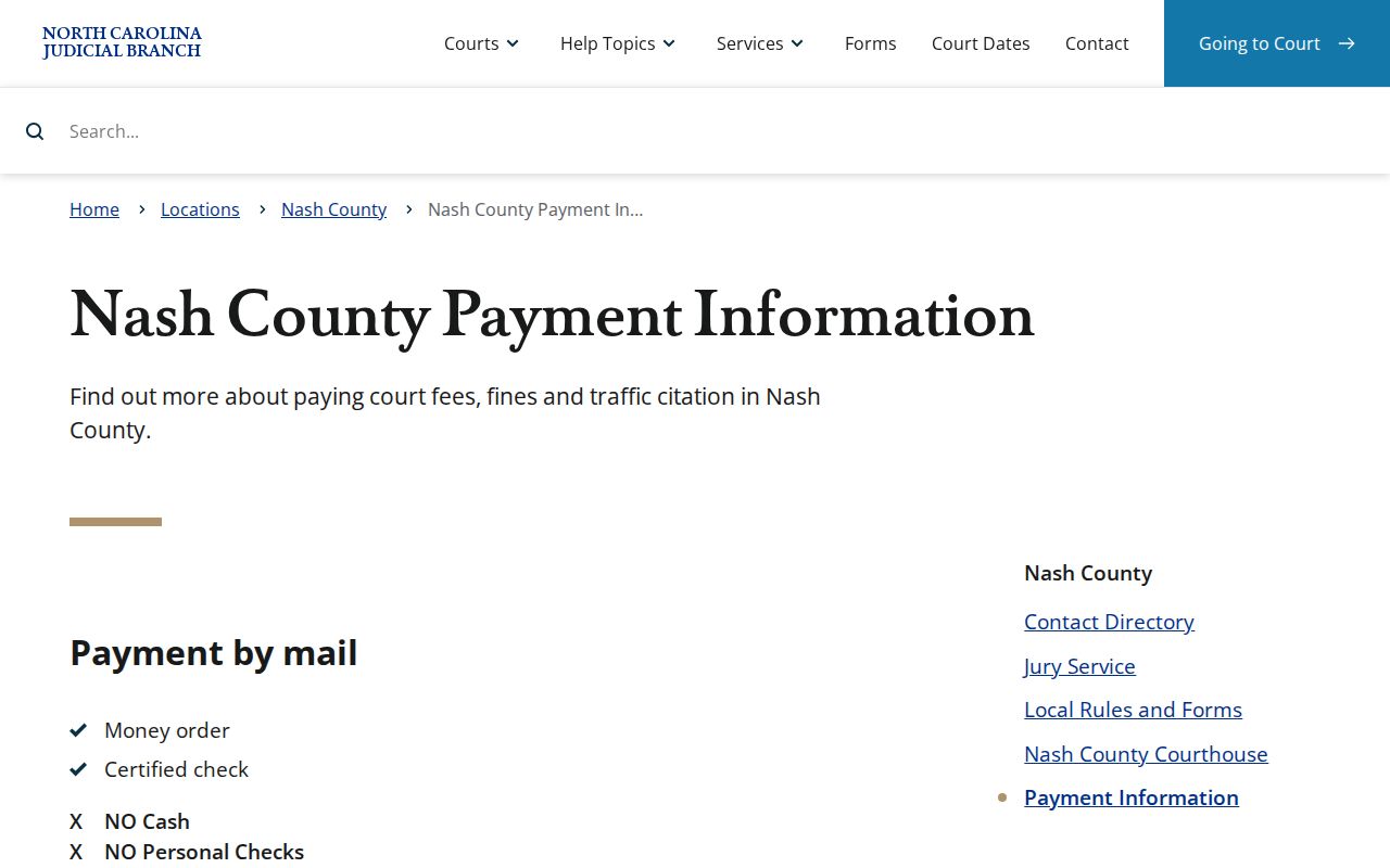 Nash County court record payment-channel source