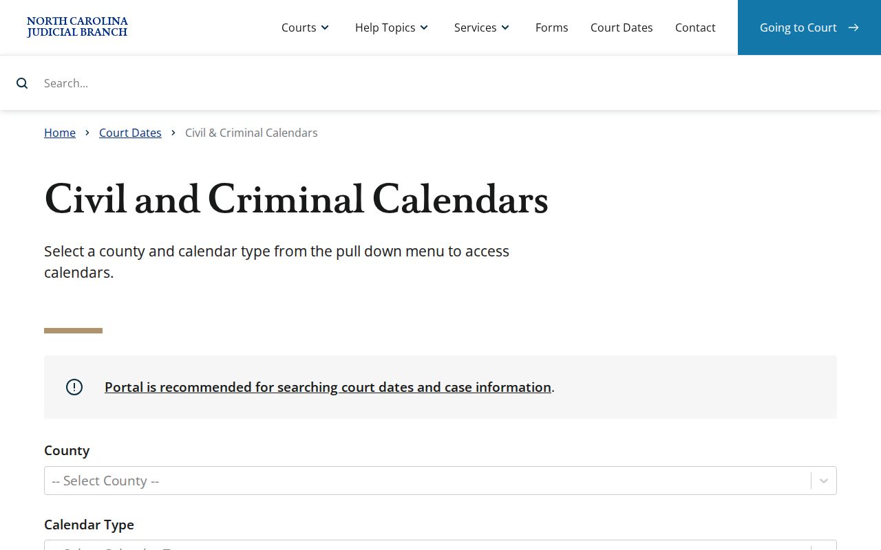 Nash County court dates official North Carolina calendar source