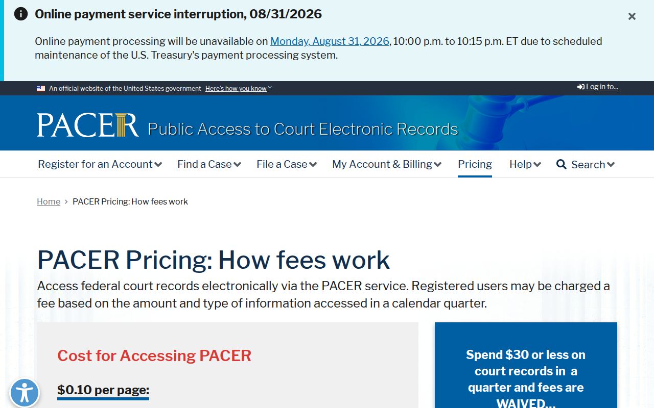 Nash County case search PACER pricing source